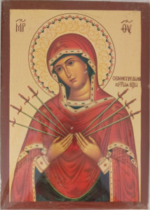 Ikona bizantyjska - Matka Boża Siedmiu Boleści, 9 x 12,5 cm