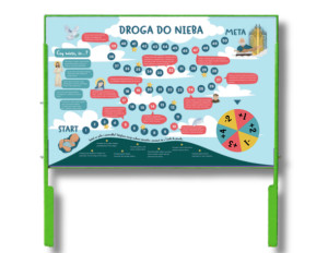 Tablica z grą edukacyjną droga do nieba z platformą edukacyjną QR+