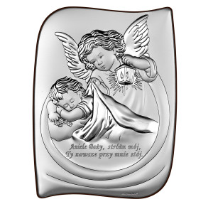 Obrazek srebrny Aniołek z latarenką nad dzieckiem z modlitwą - GRAWER GRATIS !