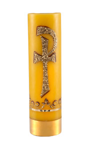 Świeca ołtarzowa na wkład olejowy, ręcznie malowana ze znakiem PAX - pokój,  wys. 30/7cm