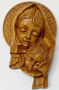 Płasko rzeźba - Matka Boska z Dzieciątkiem - Gips