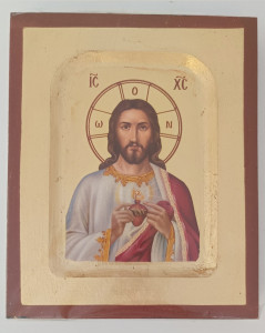 Ikona bizantyjska - Serce Jezusa, 12,5 x 10,5 cm