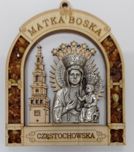 Magnes - Matka Boska Częstochowska z bursztynem, wysokość 9 cm