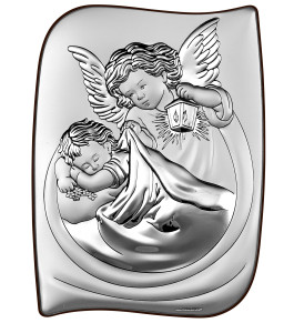 Obrazek srebrny Aniołek z latarenką nad dzieckiem