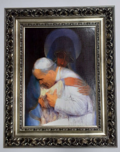 Obraz w ozdobnej ramie - Jan Paweł II w objęciach Maryi