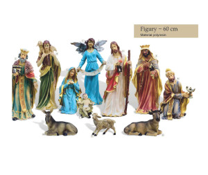 Figury do szopki bożonarodzeniowej z żywicy poliestrowej, wysokość 60 cm, 11 figur