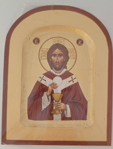 Ikona bizantyjska -  Jezus z Hostią, 13,5 x 10,5 cm    