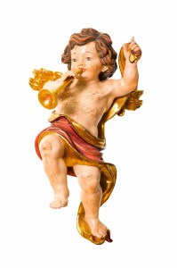 Anioł grający na trąbce, rzeźba antyczna złocona, wysokość 35 cm