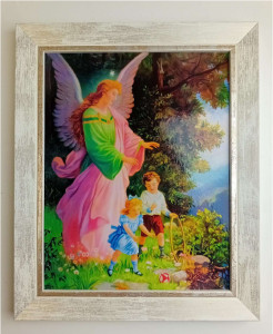 Obraz na desce,  Anioł Stróż i Dziećmi 25 x 30  cm