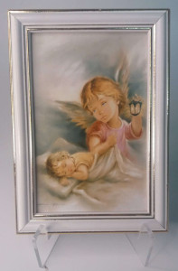Obraz w białej ramie Anioł Stróż, 10 x 15 cm