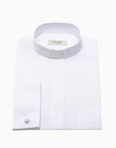 Koszula kapłańska długi rękaw na spinki 60% bawełna 40% poliester kolor biały