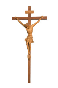 Krzyż z pasyjką, drewniana rzeźba bejcowana
