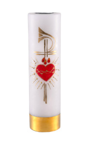 Świeca ołtarzowa na wkład olejowy, ręcznie malowana z sercem Pana Jezusa,  wys. 30/7cm