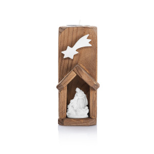 Świecznik - szopka bożonarodzeniowa - Święta Rodzina - alabaster (drewno)