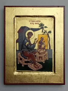 Ikona bizantyjska - św. Łukasz malujący Madonnę, 18 x 14 cm