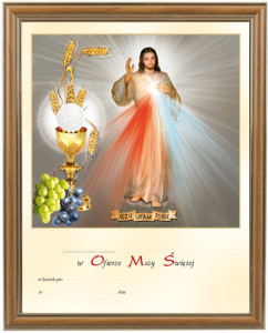 Obrazek komunijny w ramce z personalizacją Jezus Chrystus z Eucharystią - Pamiątka I Komunii Świętej 