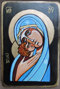Ikona ręcznie pisana Madonna z dzieciątkiem 14 x 20cm