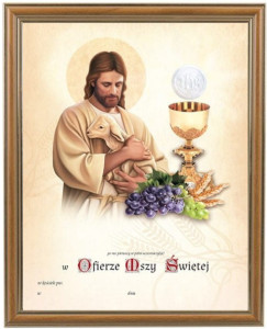 Obrazek komunijny w ramce z personalizacją Jezus Chrystus Dobry Pasterz - Pamiątka I Komunii Świętej 