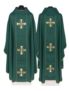 Ornat mszalny z pasem i haftem krzyży -  zielony