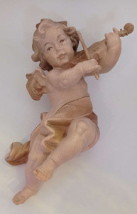  Anioł ze skrzypcami, rzeźba drewniana, wysokość 17 cm