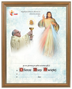 Obrazek komunijny w ramce z personalizacją Papież Franciszek - Pamiątka I Komunii Świętej 