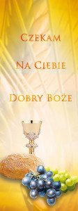 Baner na Boże Ciało "Czekam na ciebie.." żółty 75x200 cm