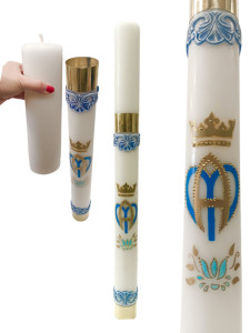 Rorata, świeca Maryjna, malowana z nasadką wymienną 110/8 cm, parafina biała