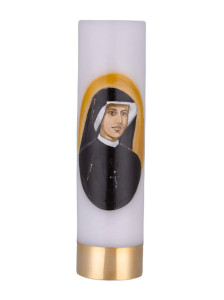 Świeca ołtarzowa na wkład olejowy, ręcznie malowana z postacią św. Siostry Faustyny, wys. 30/7cm 