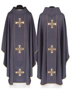 Ornat mszalny z pasem i haftem krzyży - fiolet