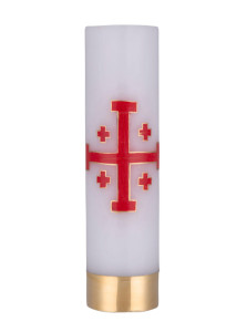 Świeca ołtarzowa na wkład olejowy, ręcznie malowana z krzyżem jerozolimskim, wys. 30/8cm 