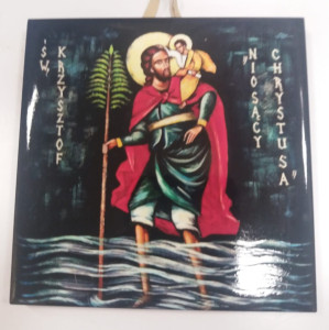Obrazek ceramiczny Święty Krzysztof Niosący Chrystusa 10x10 cm lub 15x15 cm 