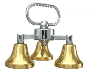 Dzwonki potrójne jednotonowe średnie, mosiądz lakierowany, rączka chromowana
