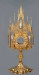Monstrancja gotycka z melchizedekiem w komplecie, mosiężna złocona lub błyszcząca, wysokość 53 cm