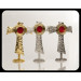 Relikwiarz w kształcie krzyża franciszkańskiego, mosiądz złocony, srebrzony lub patynowany, wysokość 19,5 cm