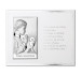 Obrazek srebrny na pamiątkę I Komunii Św. z chłopczykiem na białym zdobionym panelu z cytatem - GRAWER GRATIS !