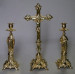 Mosiężny zestaw ołtarzowy krzyż i dwa świeczniki  "Matka i Syn", wysokość 39 cm