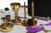 Walizka z wyposażeniem liturgicznym, skórzana, pasek na ramie (tzn. "Mały Ksiądz")